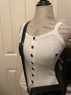 White Button-Front Ribbed Tank Top with Embroidered size not listed . Fits small